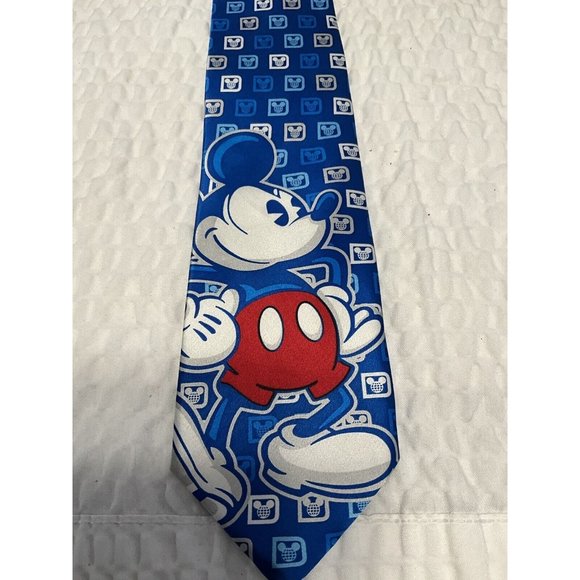 Disney Parks Blue Mickey Mouse Walt Disney World Logo Men's Silk Neck Tie - Picture 2 of 6